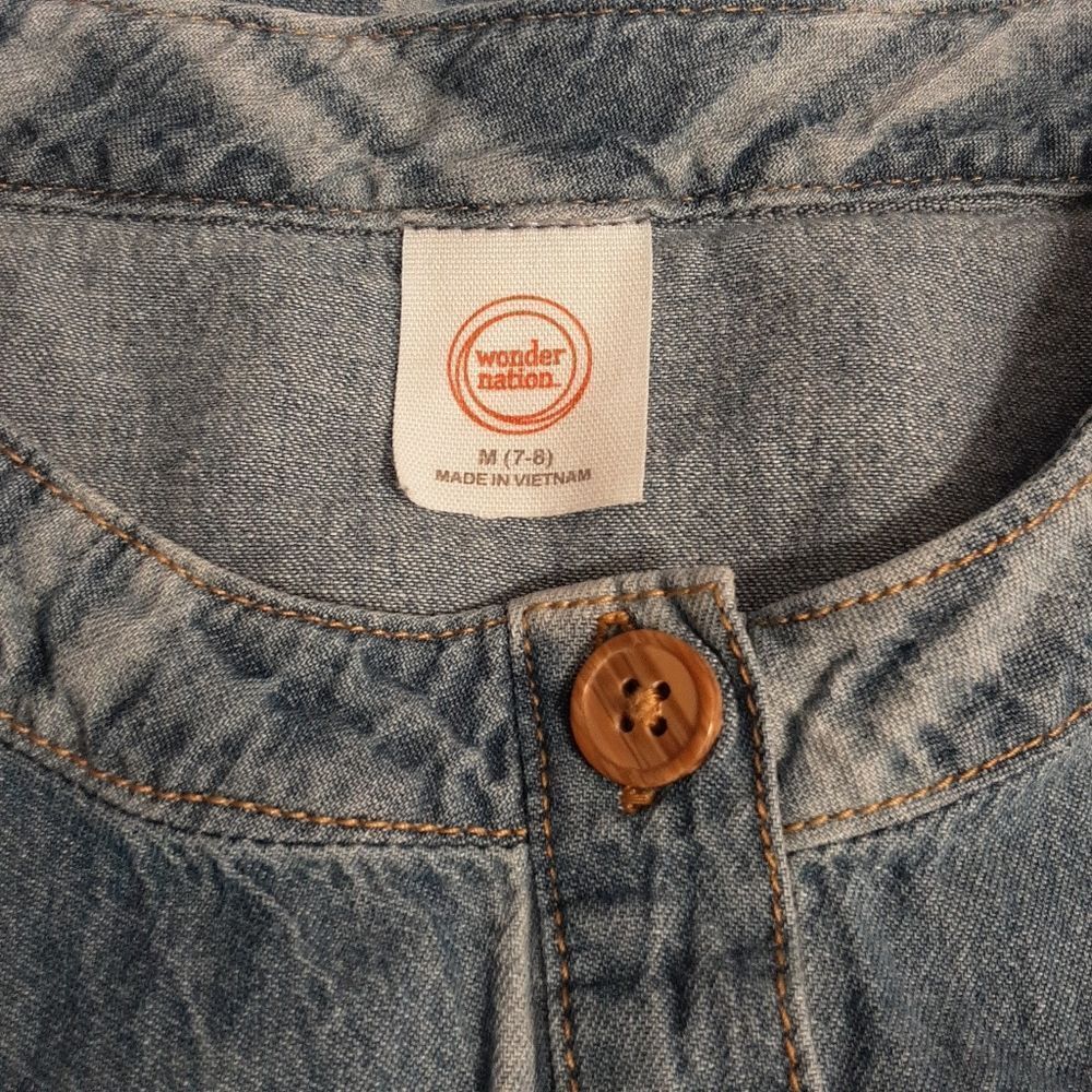 Wonder Nation Dress Denim Dropped Waist Pockets ButtonChecks Girls Size M (7/8) - Picture 3 of 8